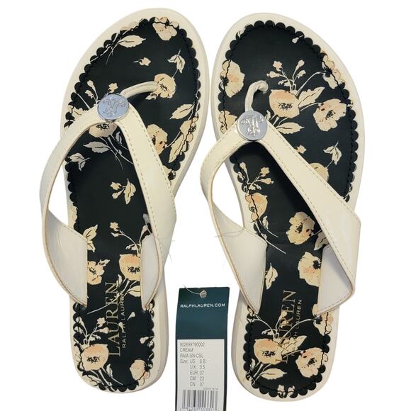 Lauren Ralph Lauren Women Raia Flip Flop Thong Sandals Size US 6B Cream White - Picture 2 of 4